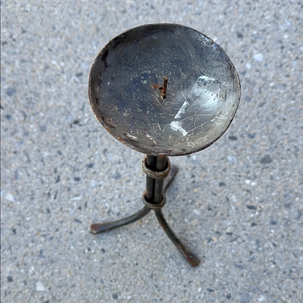 Rustic cast Iron Candle Holder, handmade with aged patina, heavy weight